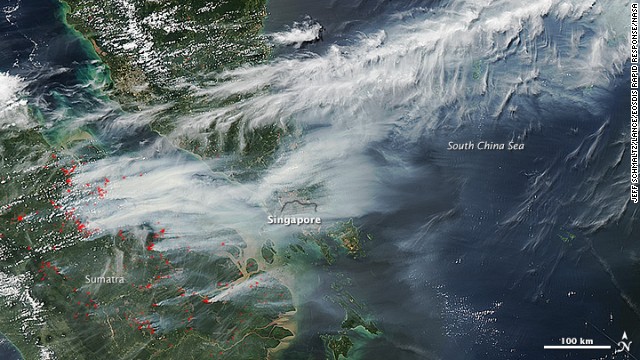 NASA Satellitenblid Waldbrände Sumatra